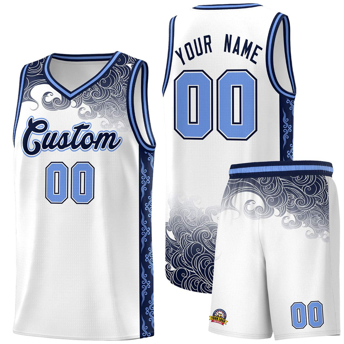 Custom White Personalized Cloud Pattern Sports Sets Uniform Basketball Jersey