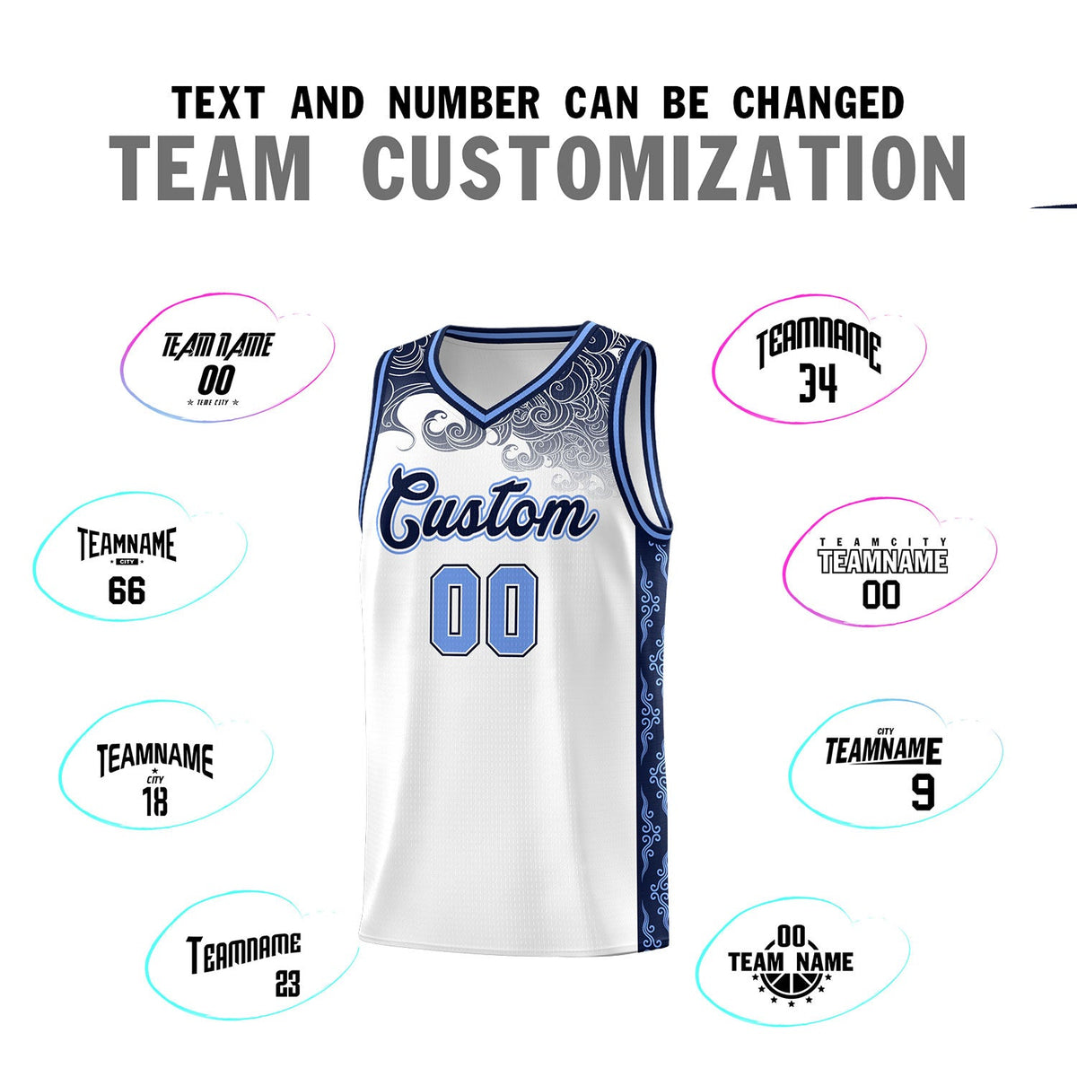 Custom White Personalized Cloud Pattern Sports Sets Uniform Basketball Jersey