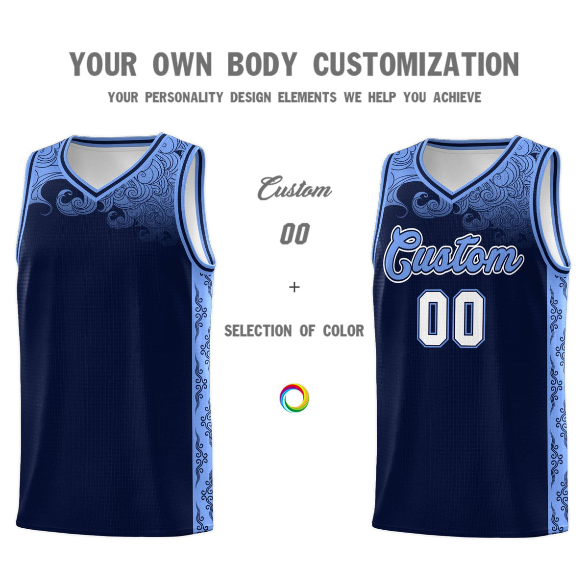 Custom Navy Personalized Cloud Pattern Sports Sets Uniform Basketball Jersey