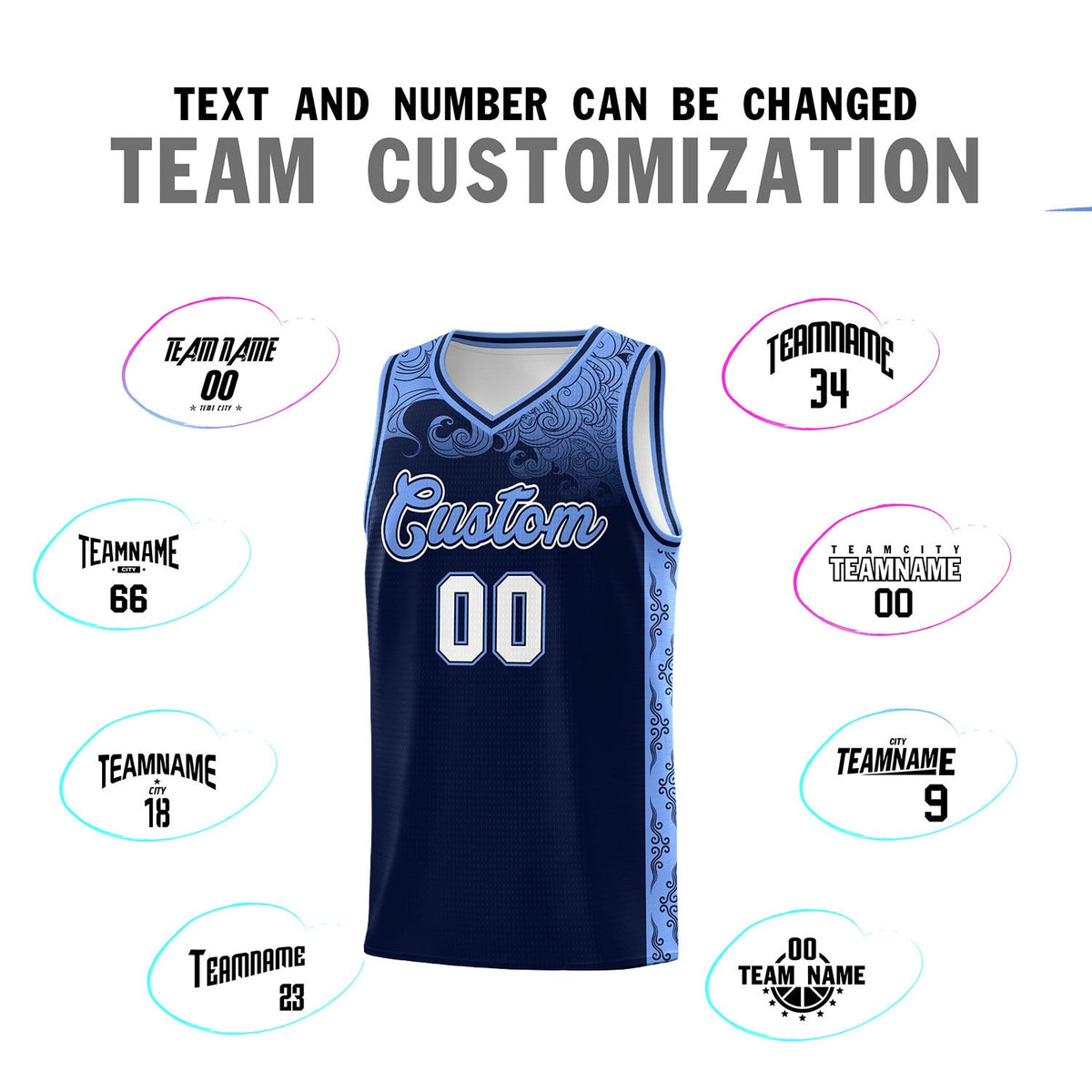 Custom Navy Personalized Cloud Pattern Sports Sets Uniform Basketball Jersey