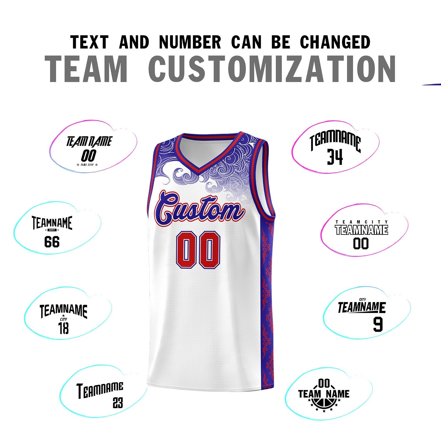 Custom White Personalized Cloud Pattern Sports Sets Uniform Basketball Jersey