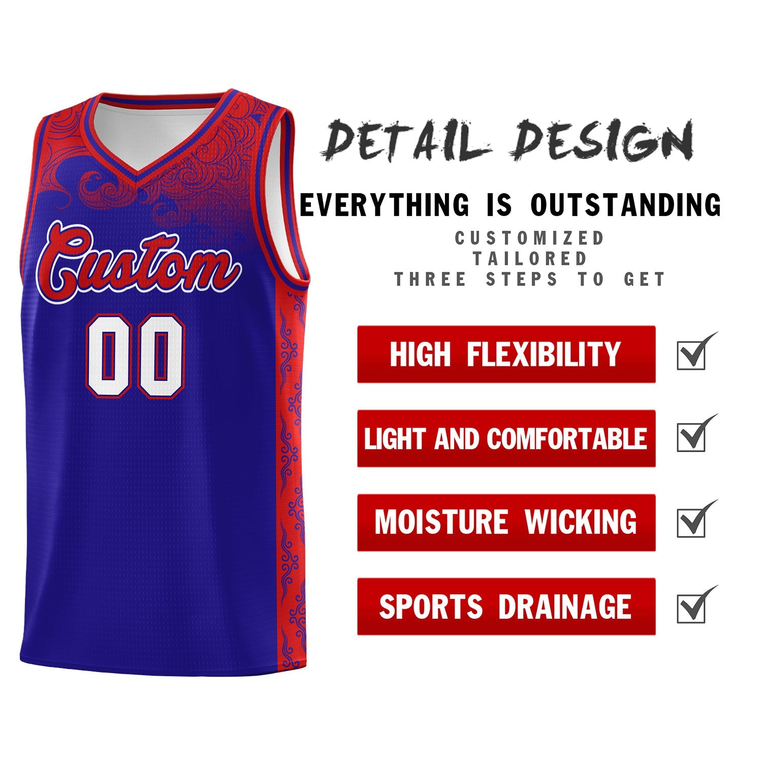 Custom Royal Personalized Cloud Pattern Sports Sets Uniform Basketball Jersey
