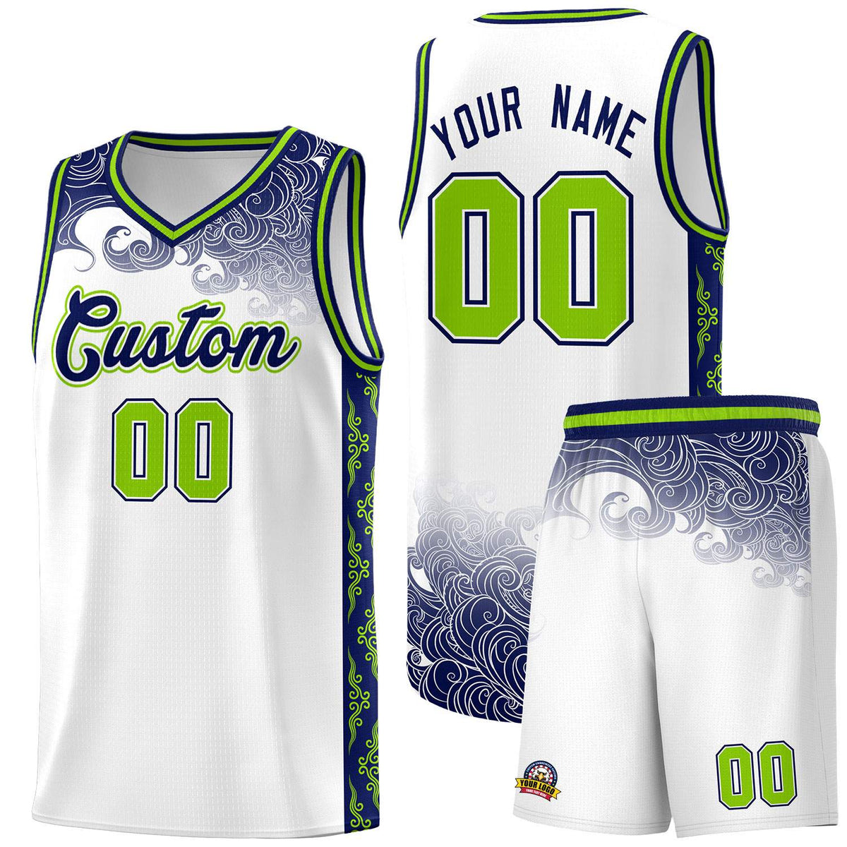 Custom White Personalized Cloud Pattern Sports Sets Uniform Basketball Jersey