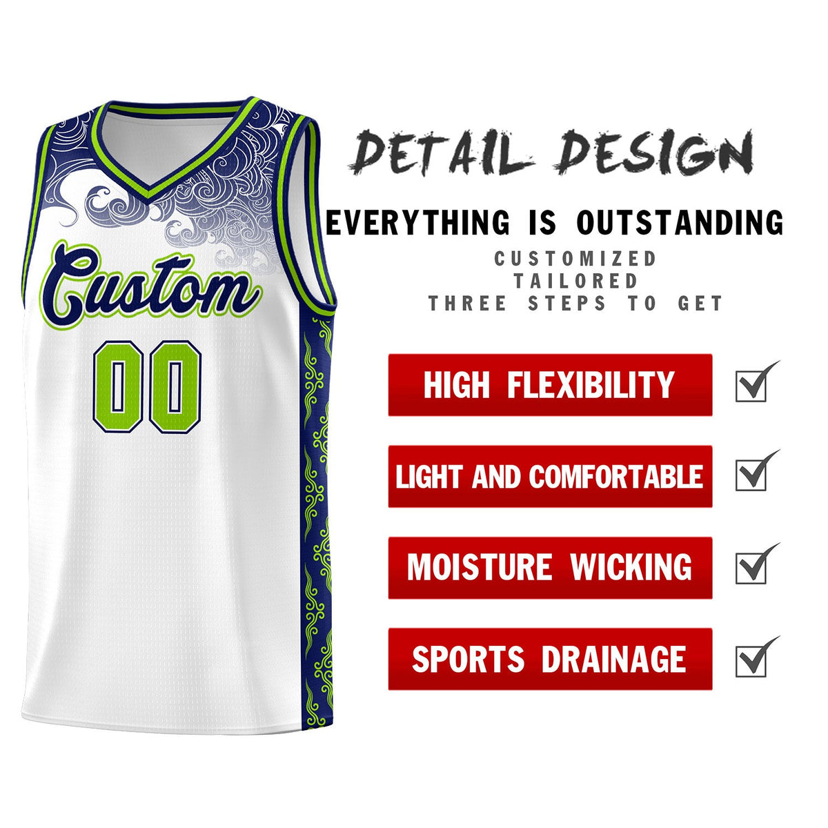 Custom White Personalized Cloud Pattern Sports Sets Uniform Basketball Jersey