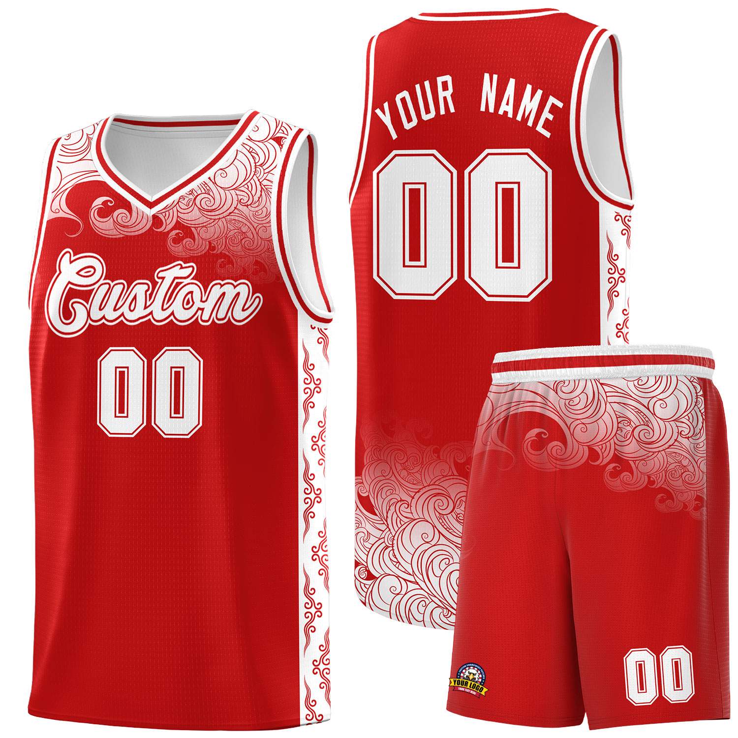 Custom Red Personalized Cloud Pattern Sports Sets Uniform Basketball Jersey