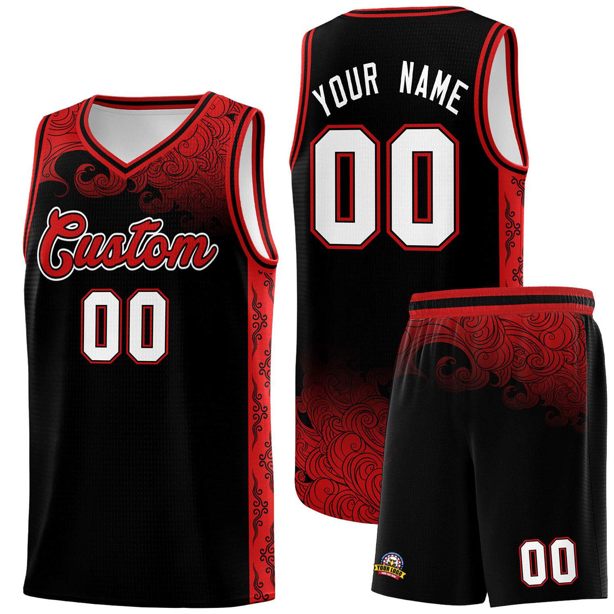 Custom Black Personalized Cloud Pattern Sports Sets Uniform Basketball Jersey