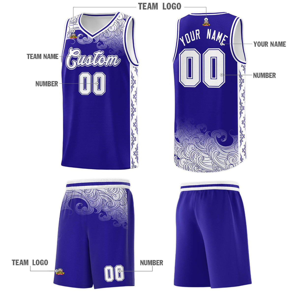 Custom Royal Personalized Cloud Pattern Sports Sets Uniform Basketball Jersey