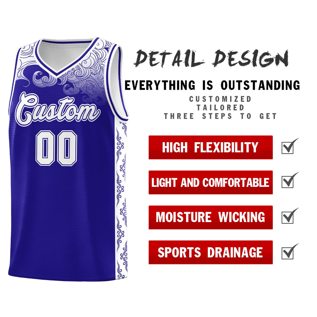 Custom Royal Personalized Cloud Pattern Sports Sets Uniform Basketball Jersey