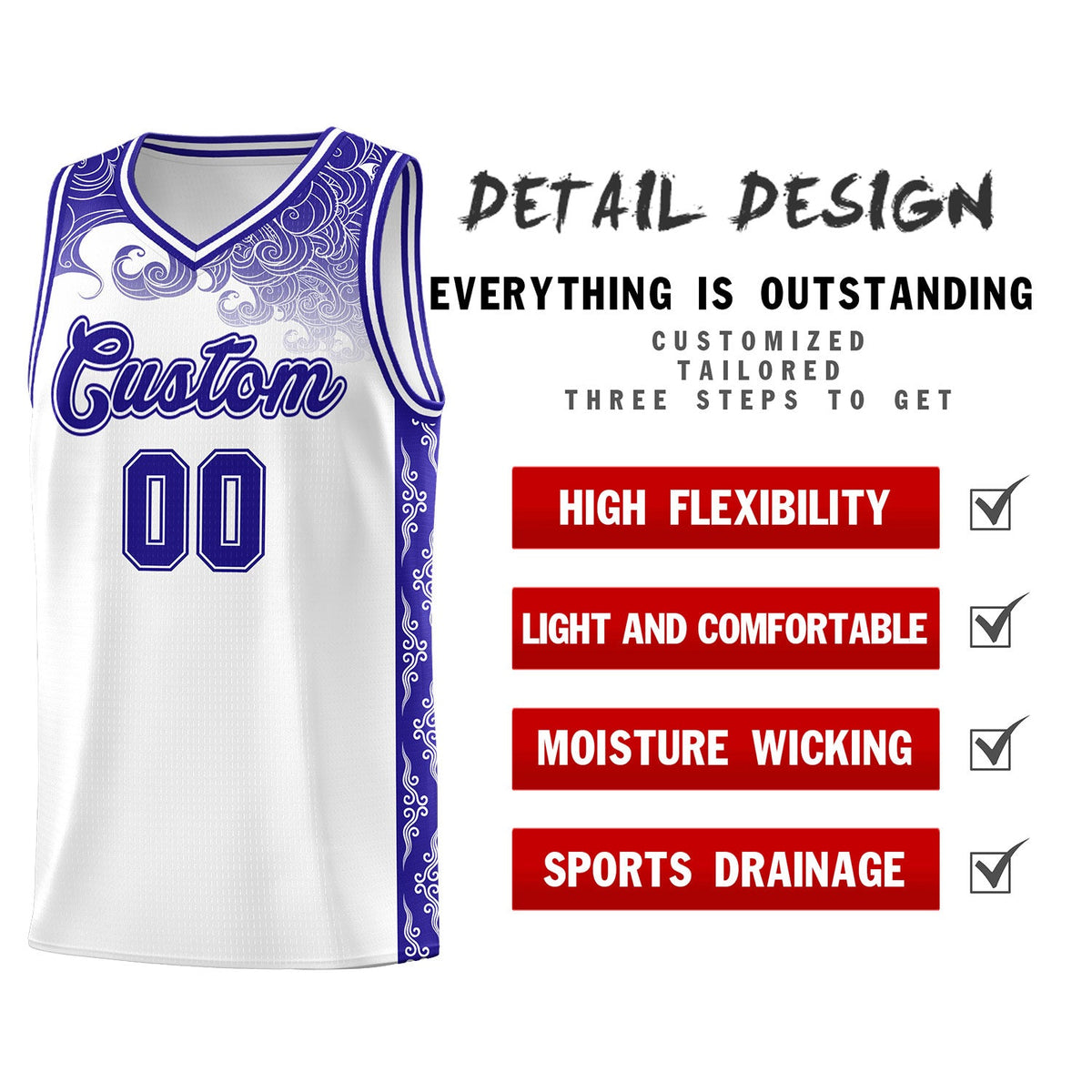 Custom White Personalized Cloud Pattern Sports Sets Uniform Basketball Jersey