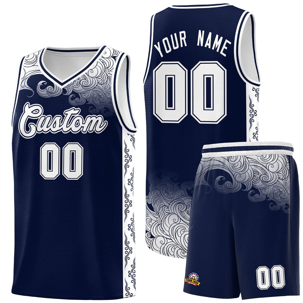 Custom Navy Personalized Cloud Pattern Sports Sets Uniform Basketball Jersey