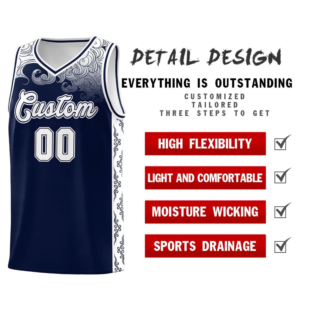 Custom Navy Personalized Cloud Pattern Sports Sets Uniform Basketball Jersey