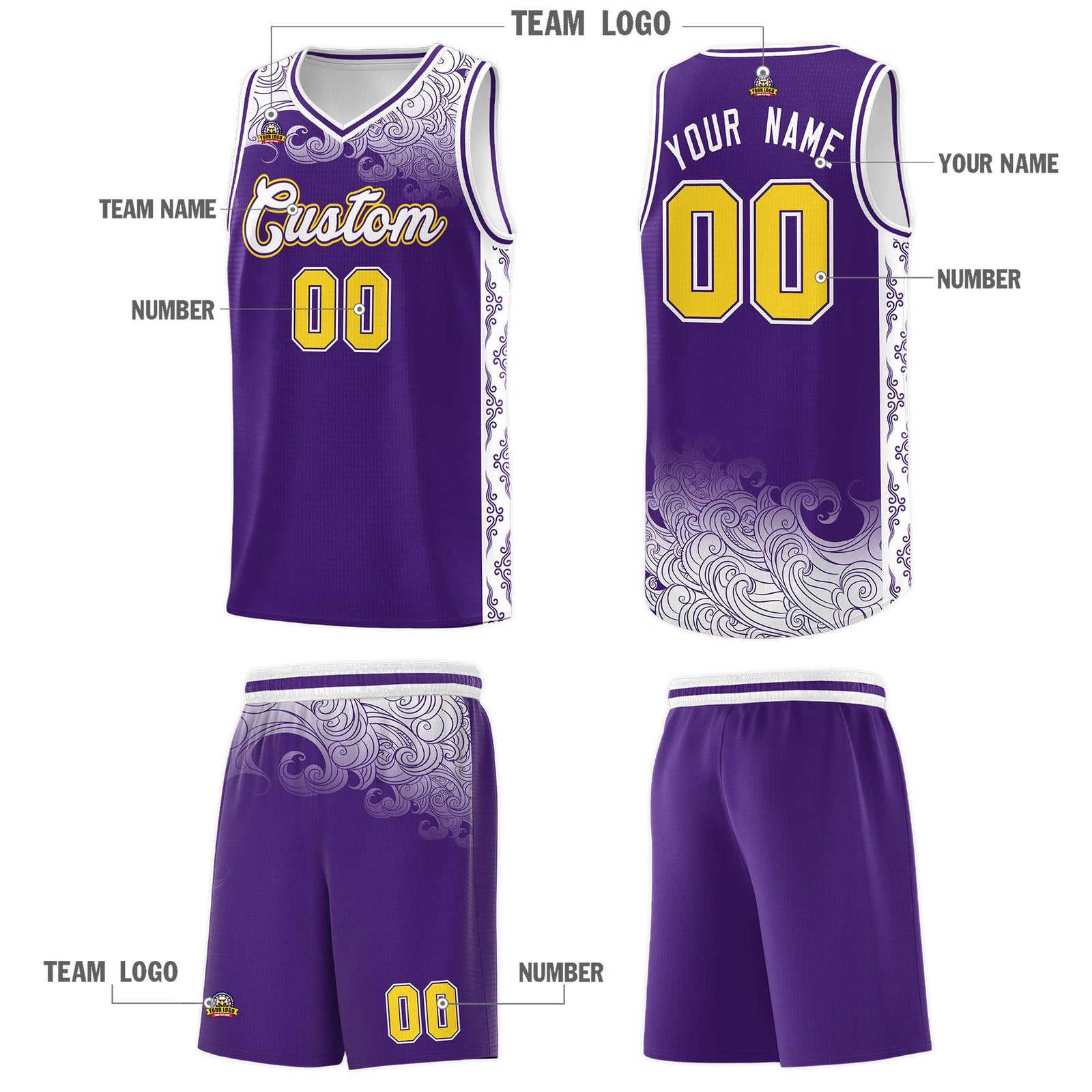 Custom Purple Personalized Cloud Pattern Sports Sets Uniform Basketball Jersey