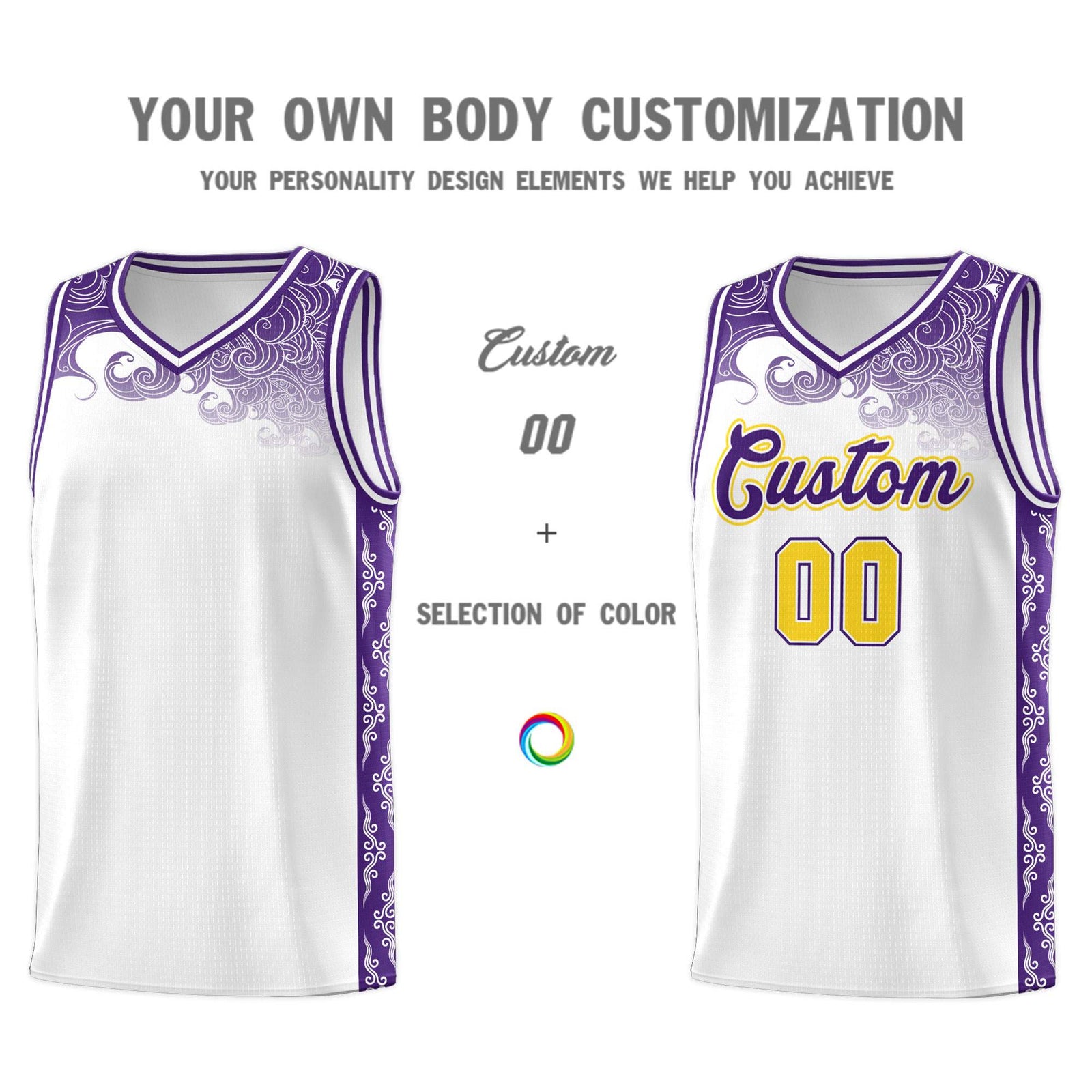 Custom White Personalized Cloud Pattern Sports Sets Uniform Basketball Jersey