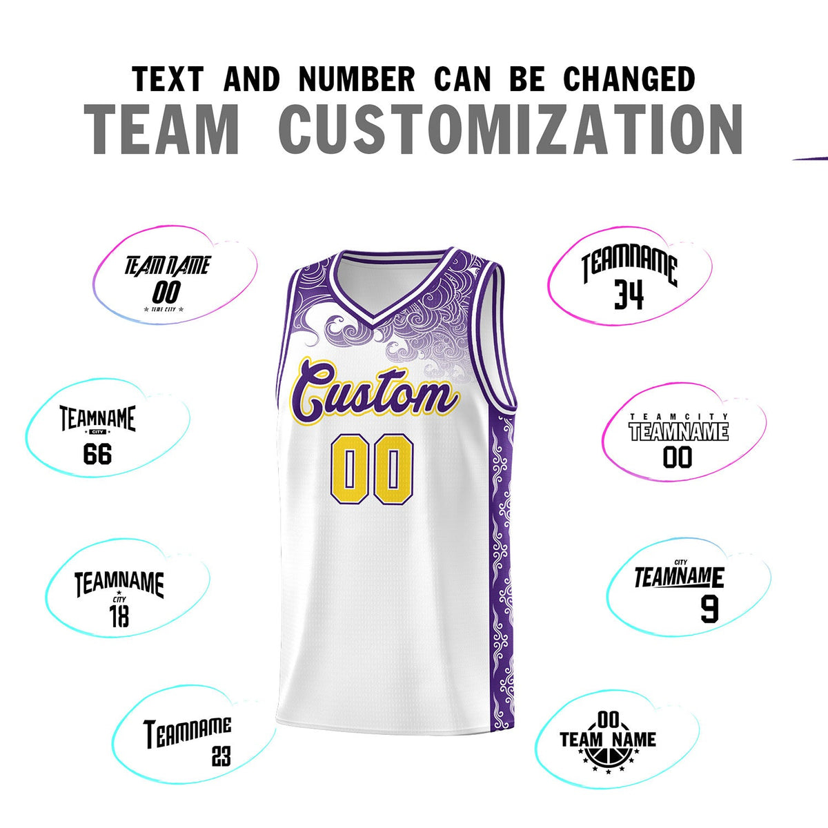 Custom White Personalized Cloud Pattern Sports Sets Uniform Basketball Jersey
