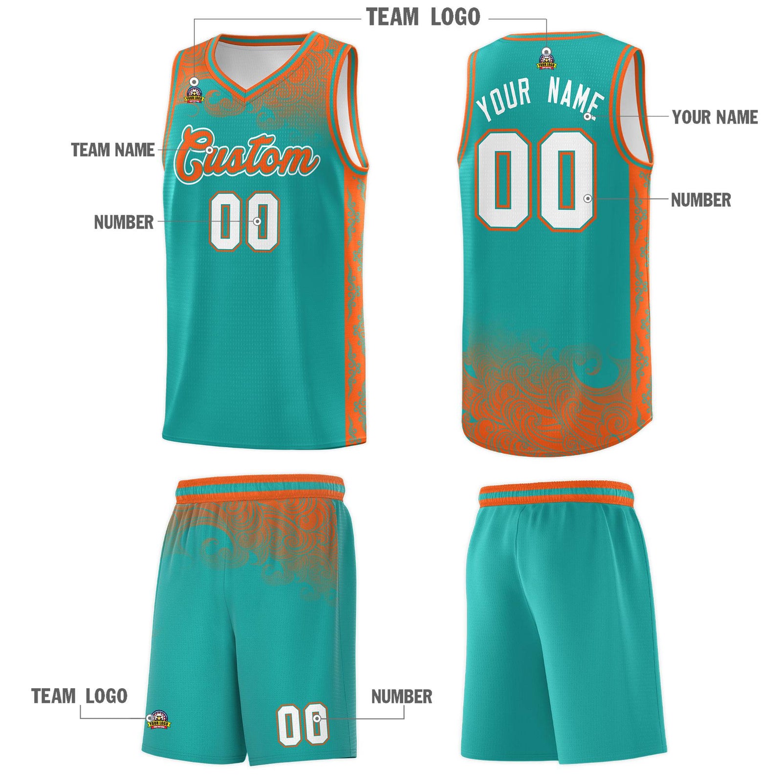 Custom Aqua Personalized Cloud Pattern Sports Sets Uniform Basketball Jersey