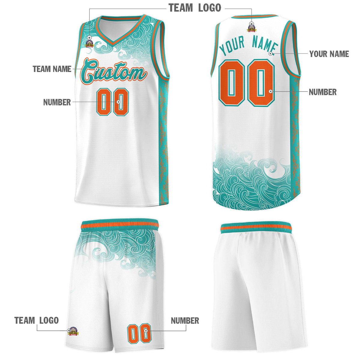 Custom White Personalized Cloud Pattern Sports Sets Uniform Basketball Jersey