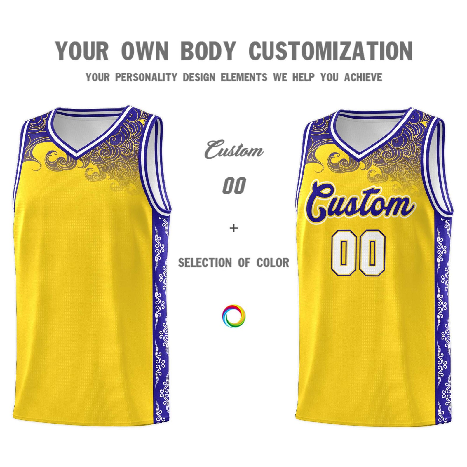 Custom Gold Personalized Cloud Pattern Sports Sets Uniform Basketball Jersey