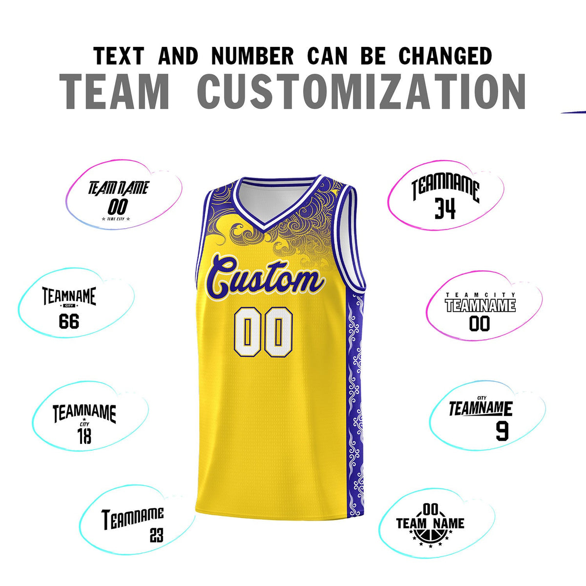 Custom Gold Personalized Cloud Pattern Sports Sets Uniform Basketball Jersey