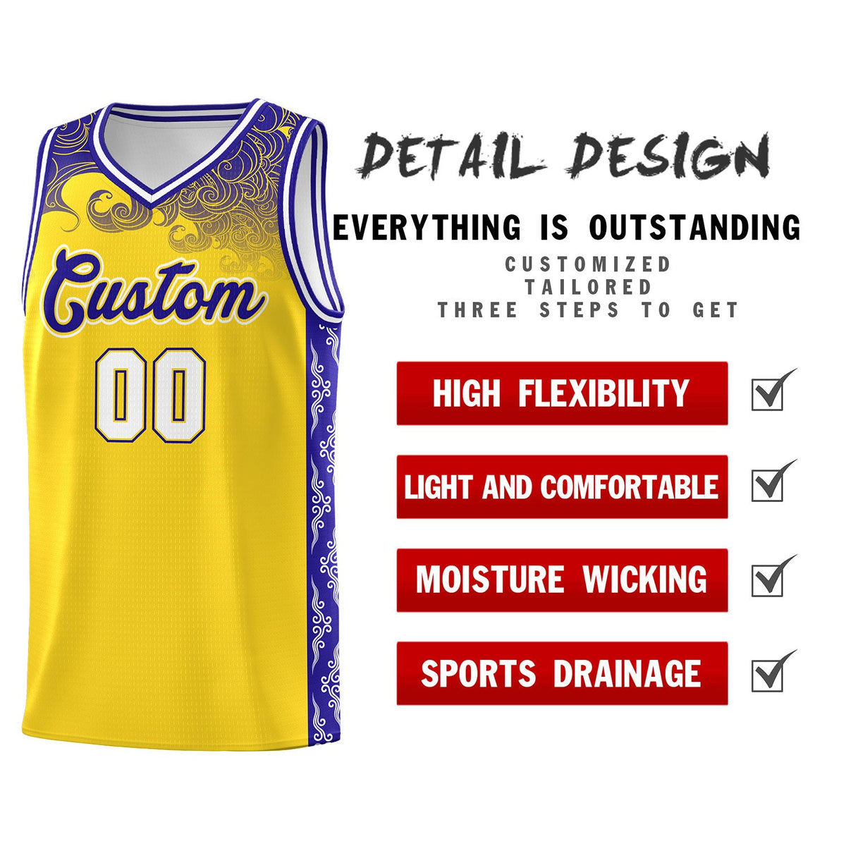 Custom Gold Personalized Cloud Pattern Sports Sets Uniform Basketball Jersey