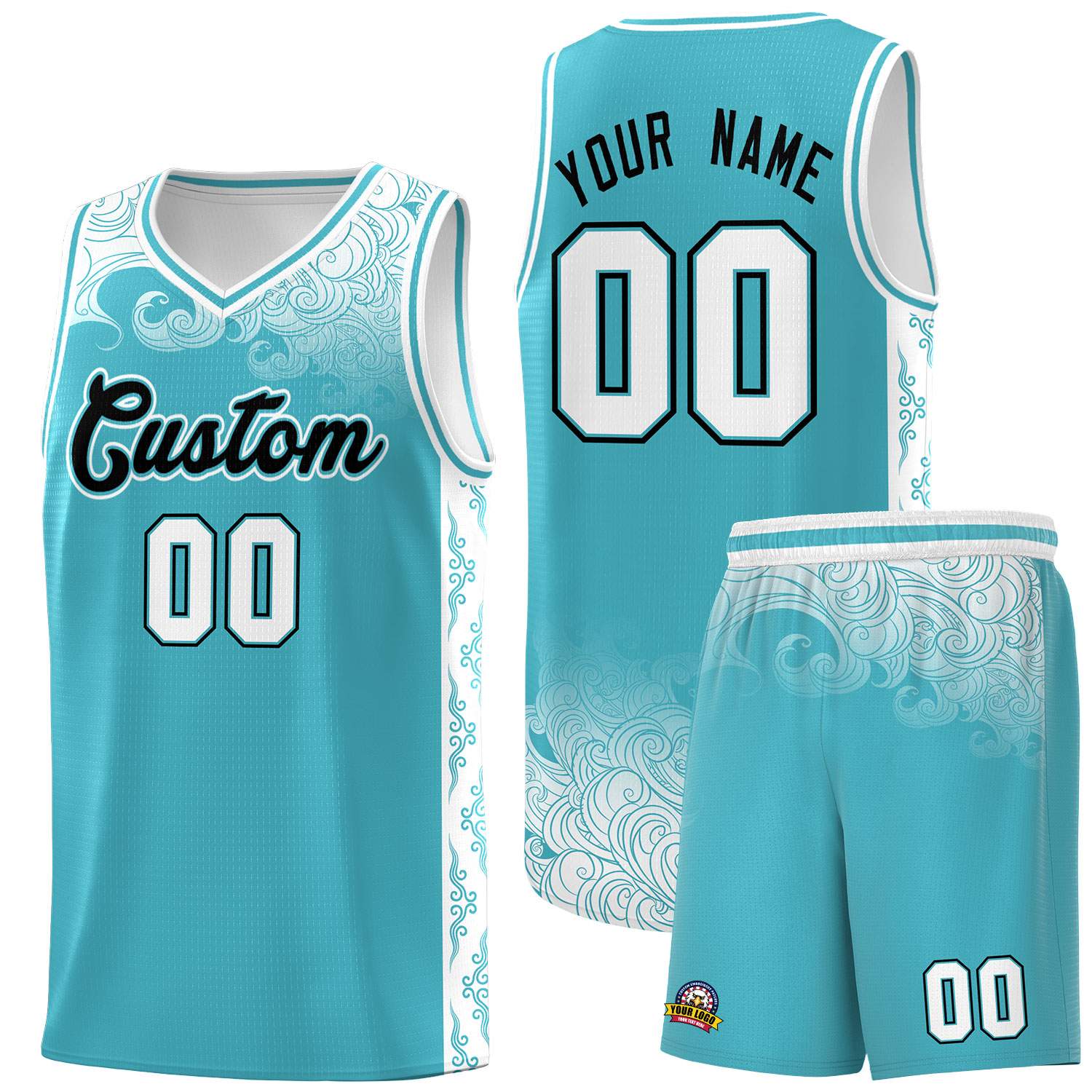 Custom Sky Blue Personalized Cloud Pattern Sports Sets Uniform Basketball Jersey