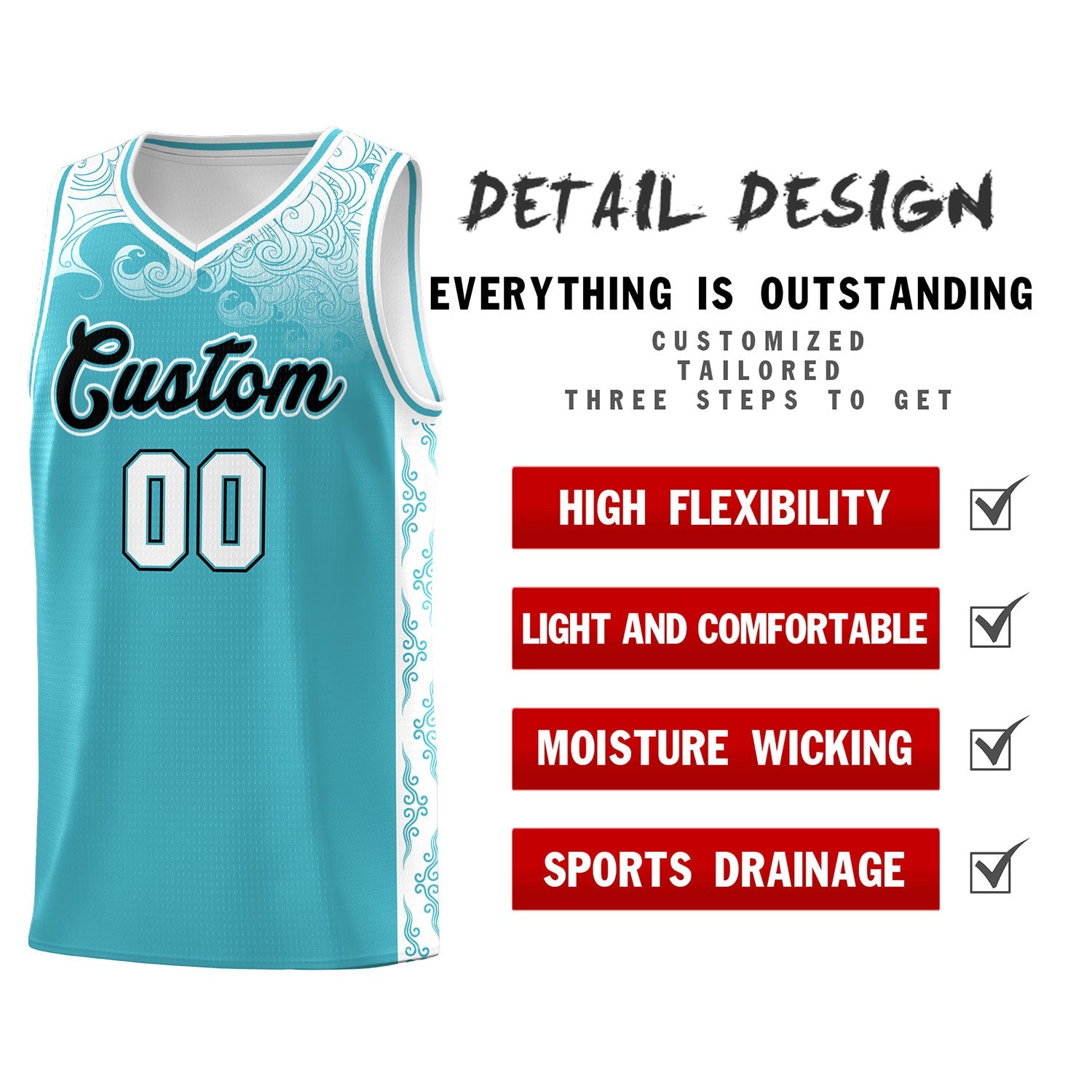 Custom Sky Blue Personalized Cloud Pattern Sports Sets Uniform Basketball Jersey