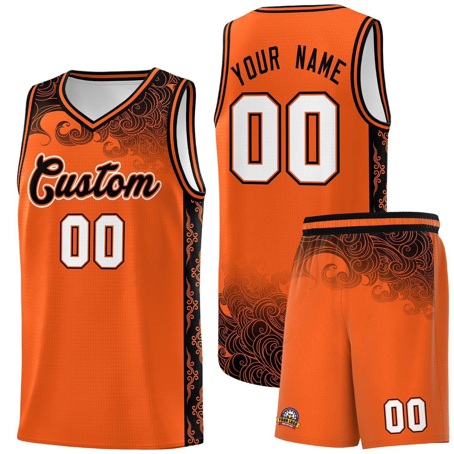 Custom Orange Personalized Cloud Pattern Sports Sets Uniform Basketball Jersey