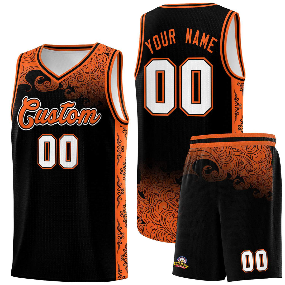 Custom Black Personalized Cloud Pattern Sports Sets Uniform Basketball Jersey