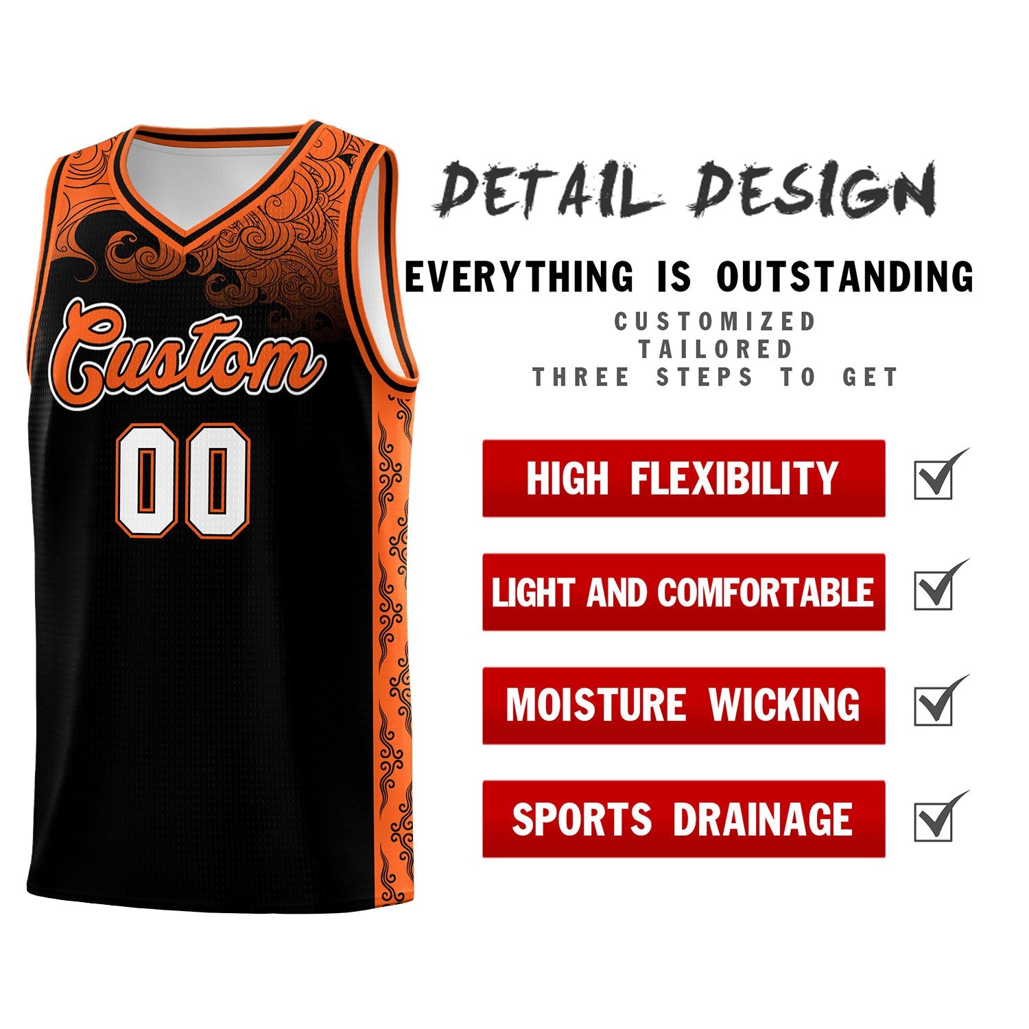 Custom Black Personalized Cloud Pattern Sports Sets Uniform Basketball Jersey