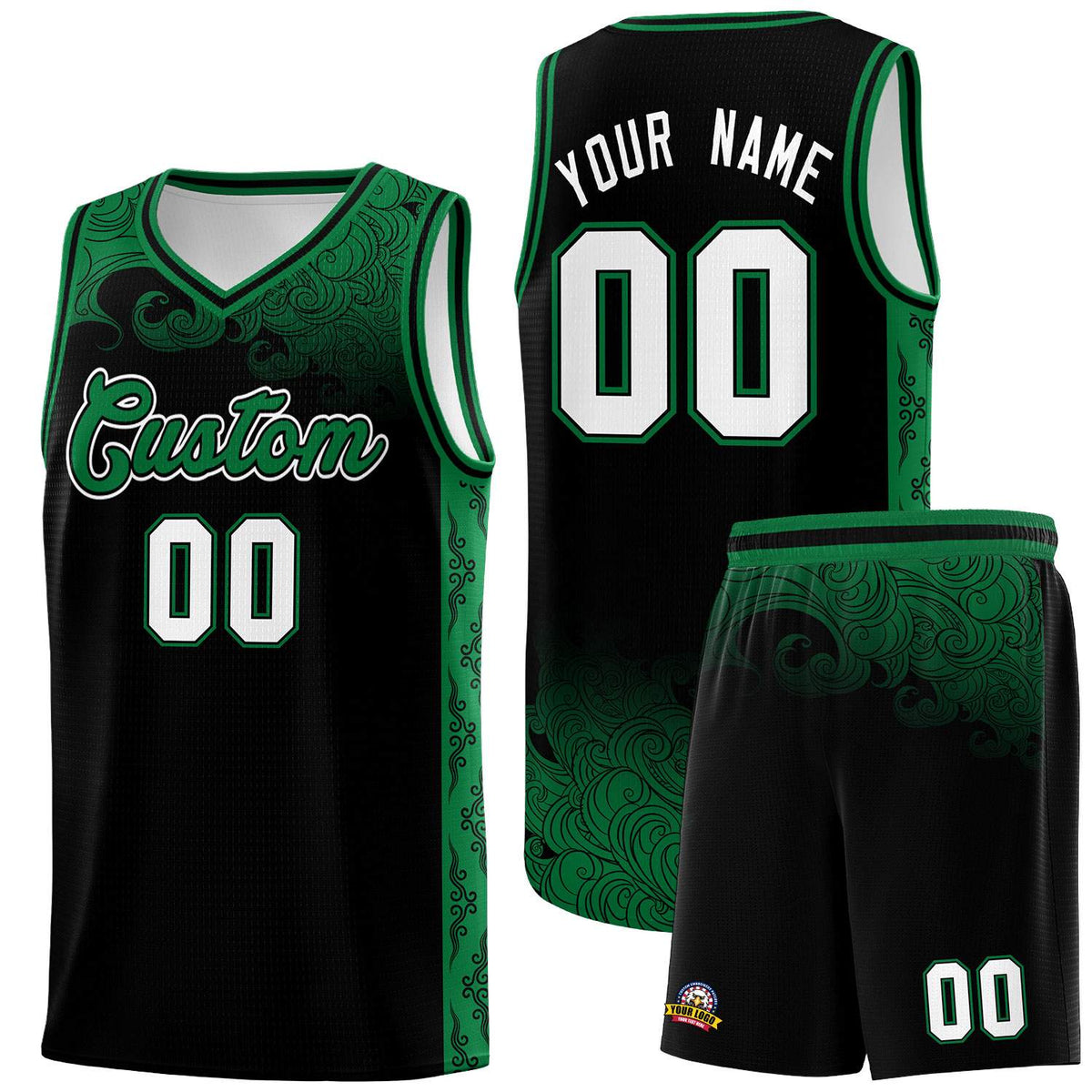 Custom Black Personalized Cloud Pattern Sports Sets Uniform Basketball Jersey