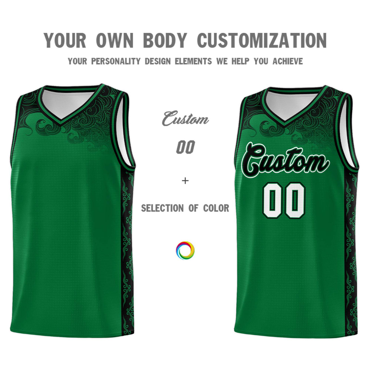 Custom Kelly Green Personalized Cloud Pattern Sports Sets Uniform Basketball Jersey
