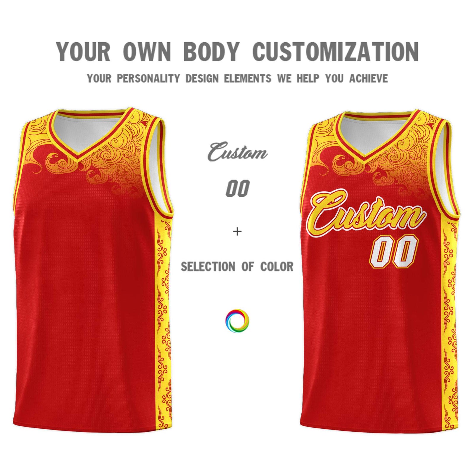 Custom Red Personalized Cloud Pattern Sports Sets Uniform Basketball Jersey