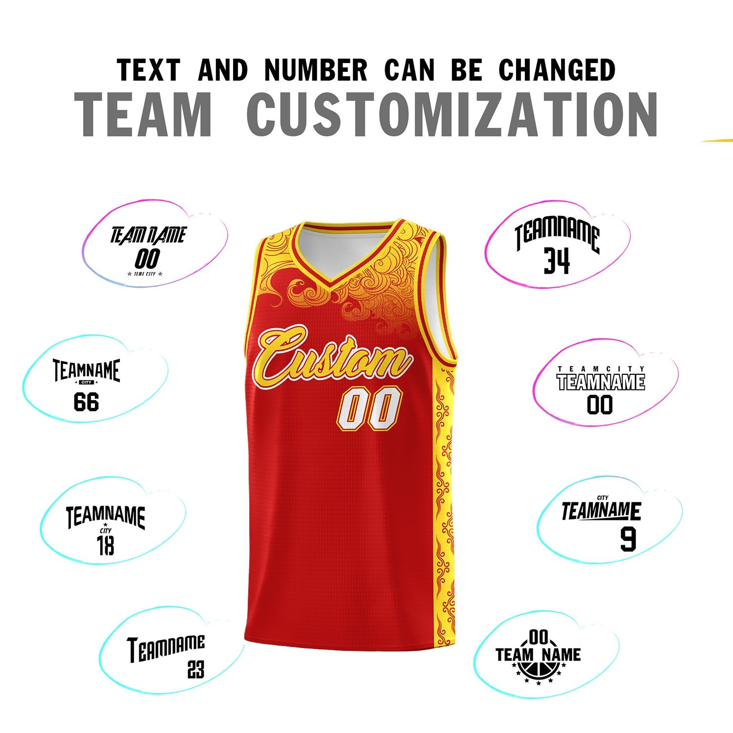Custom Red Personalized Cloud Pattern Sports Sets Uniform Basketball Jersey