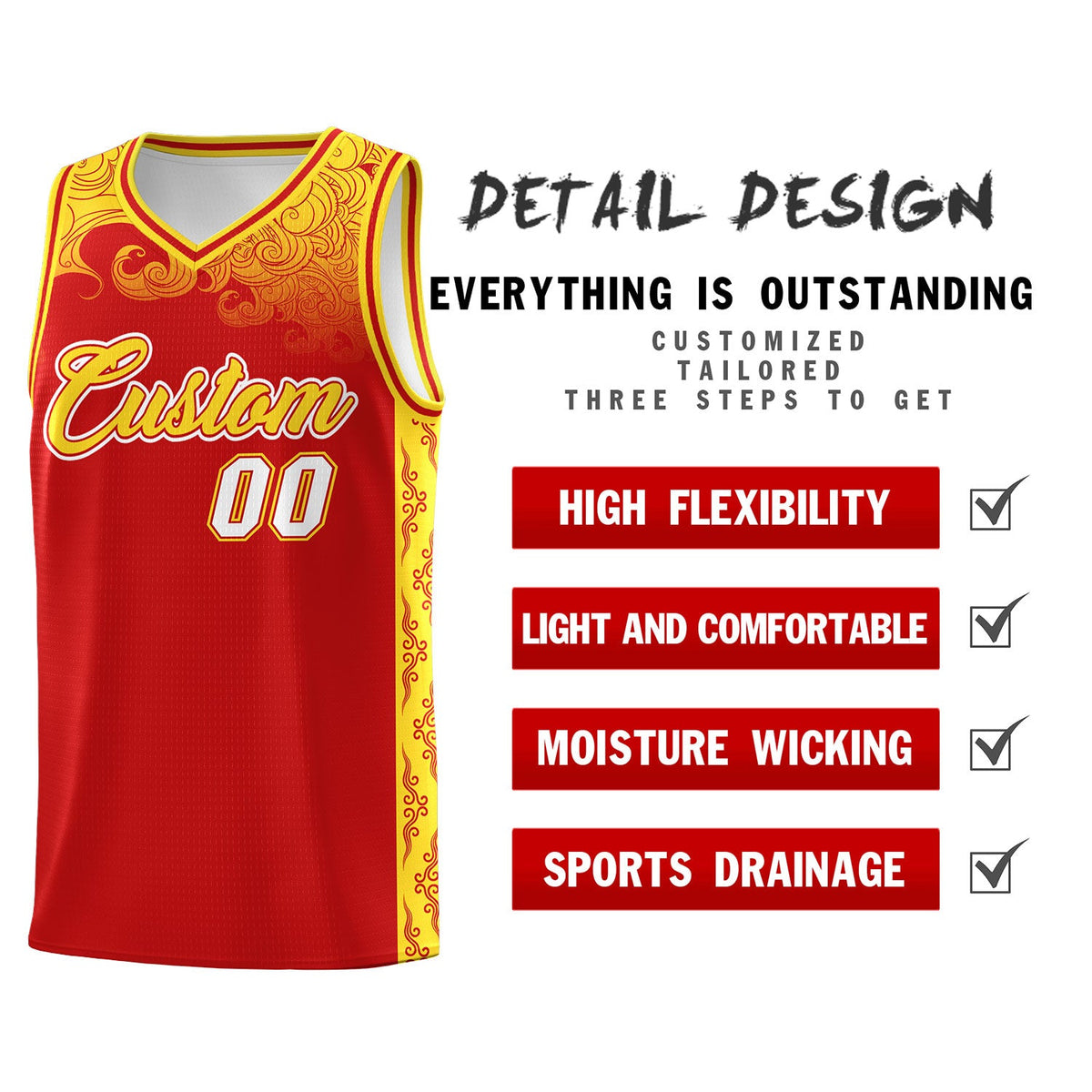 Custom Red Personalized Cloud Pattern Sports Sets Uniform Basketball Jersey