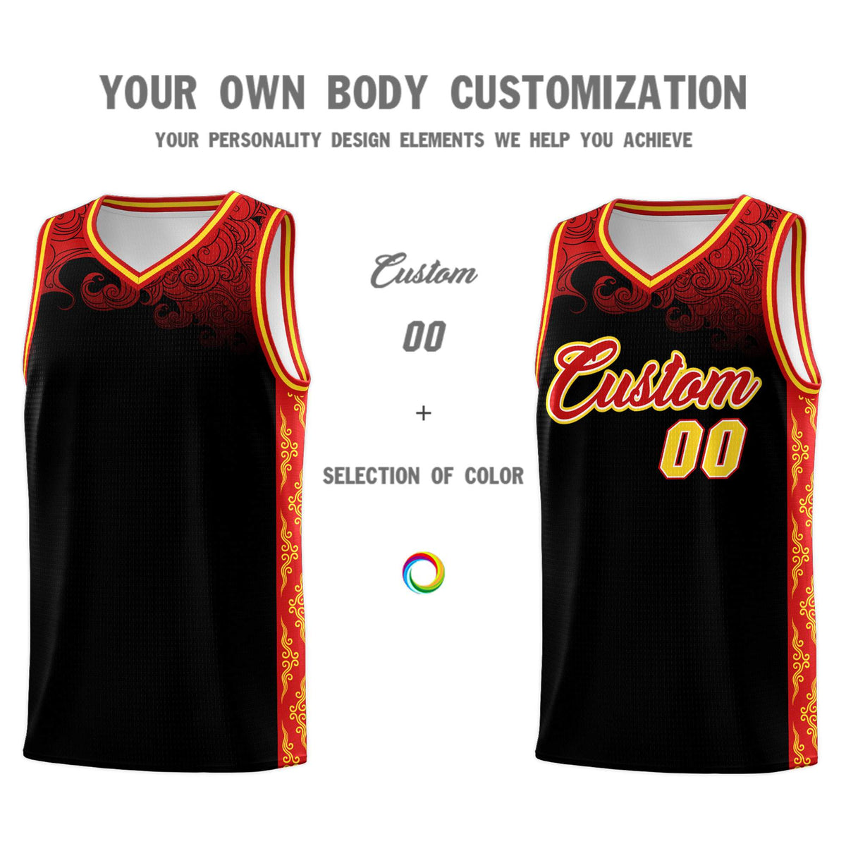 Custom Black Personalized Cloud Pattern Sports Sets Uniform Basketball Jersey