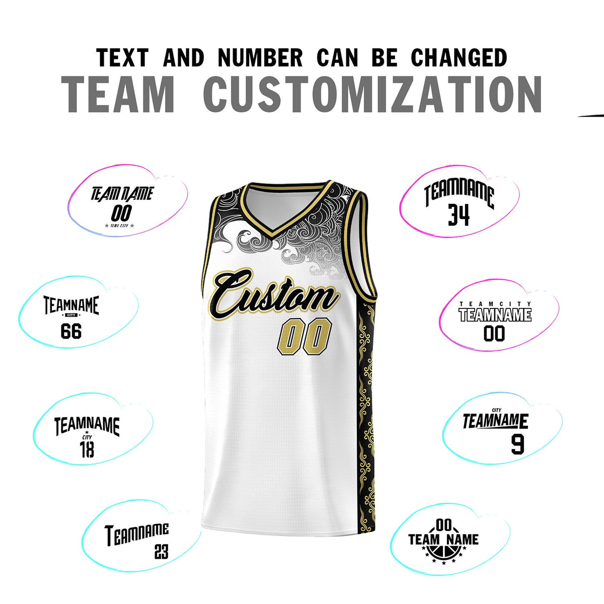 Custom White Personalized Cloud Pattern Sports Sets Uniform Basketball Jersey