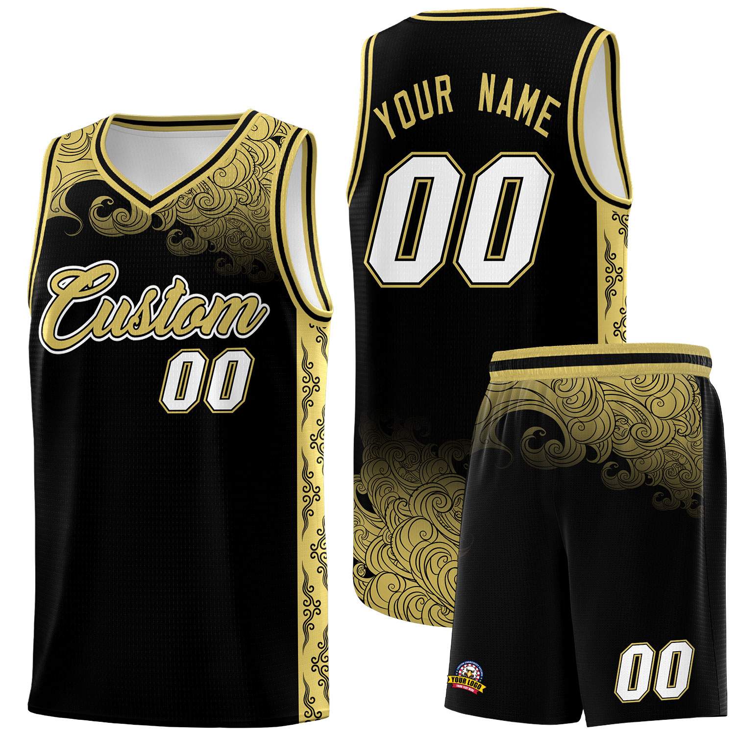Custom Black Personalized Cloud Pattern Sports Sets Uniform Basketball Jersey