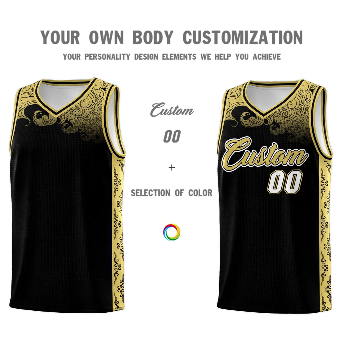 Custom Black Personalized Cloud Pattern Sports Sets Uniform Basketball Jersey