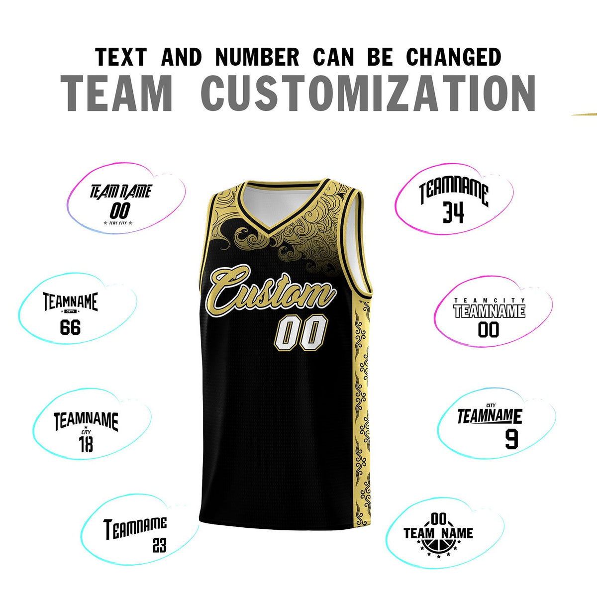 Custom Black Personalized Cloud Pattern Sports Sets Uniform Basketball Jersey