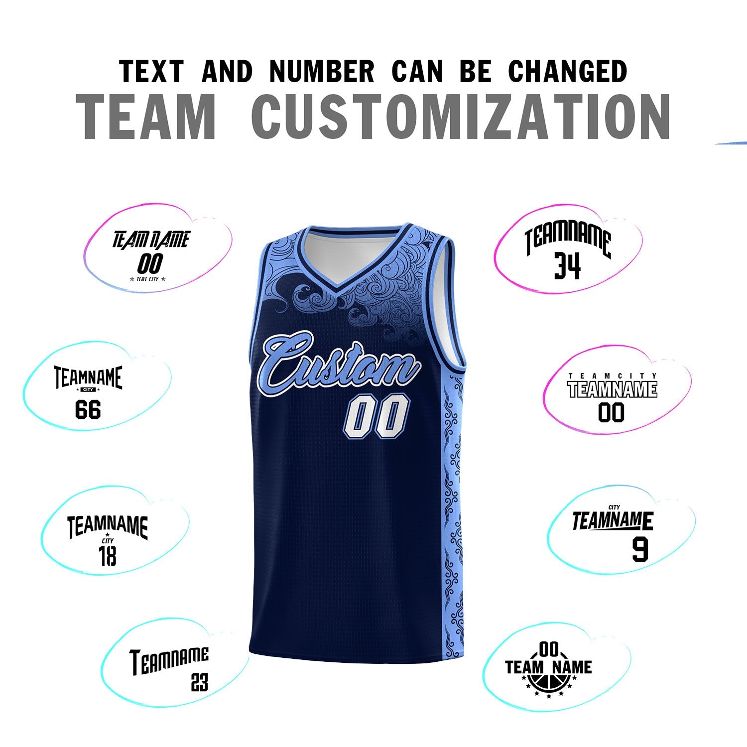 Custom Navy Personalized Cloud Pattern Sports Sets Uniform Basketball Jersey