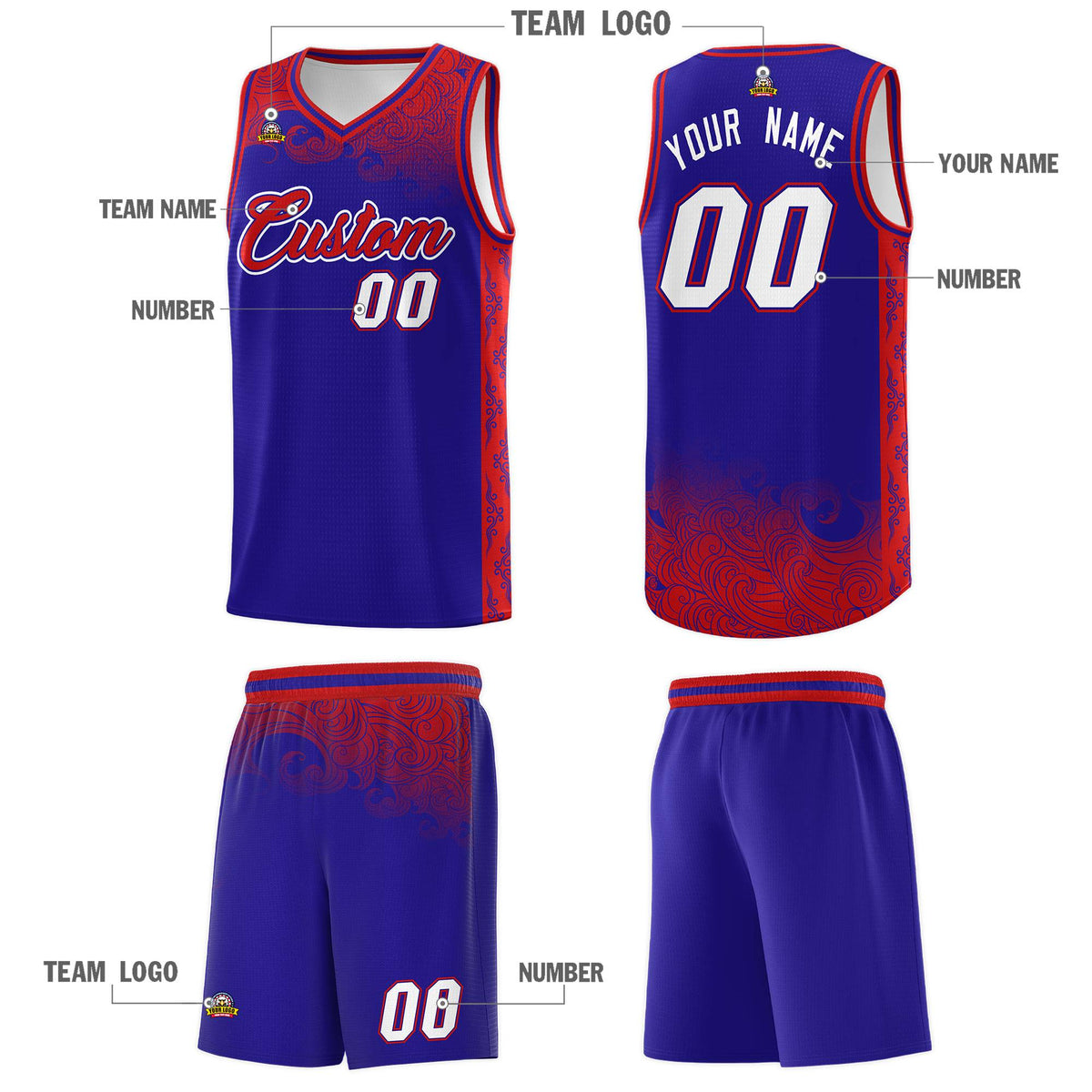 Custom Royal Personalized Cloud Pattern Sports Sets Uniform Basketball Jersey