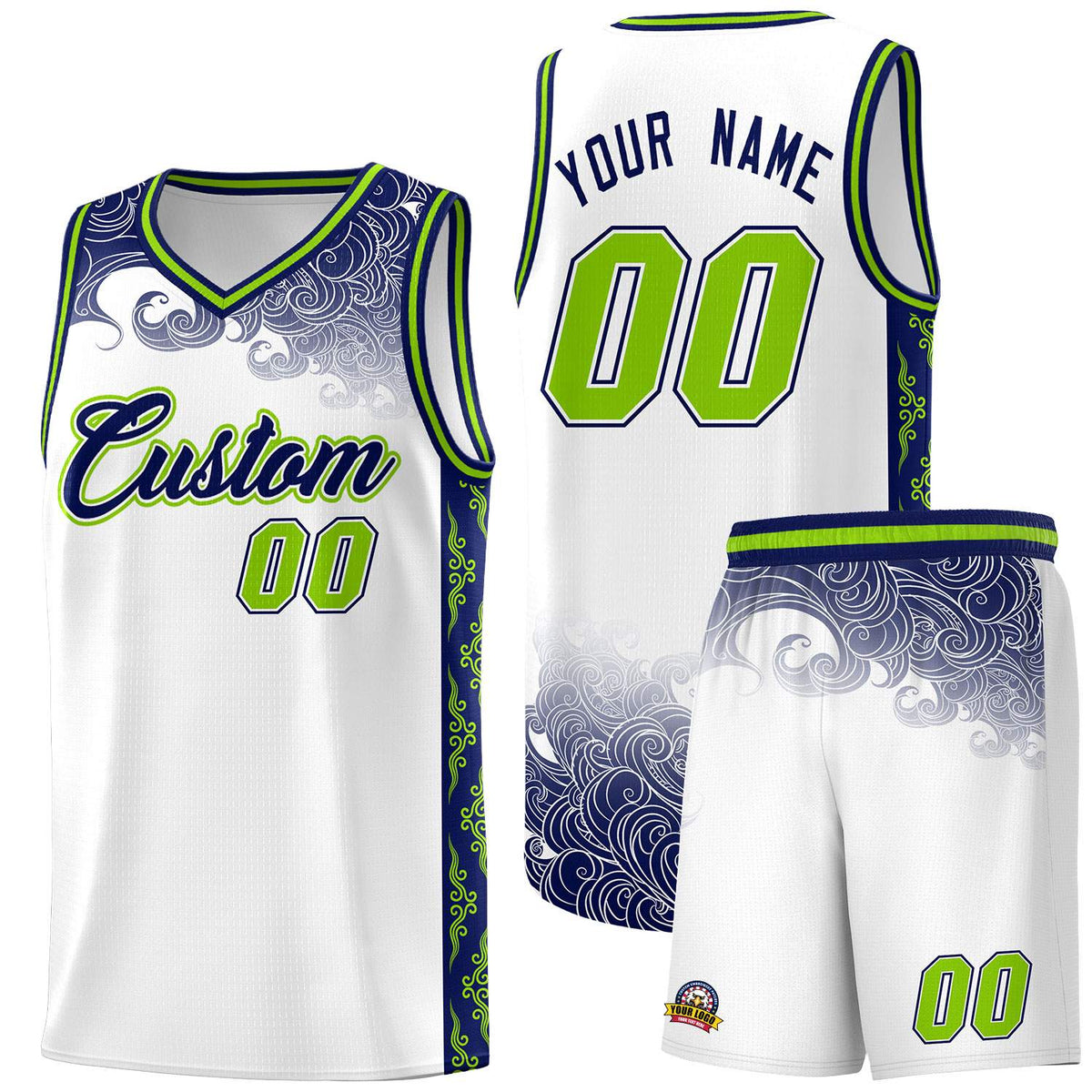 Custom White Personalized Cloud Pattern Sports Sets Uniform Basketball Jersey