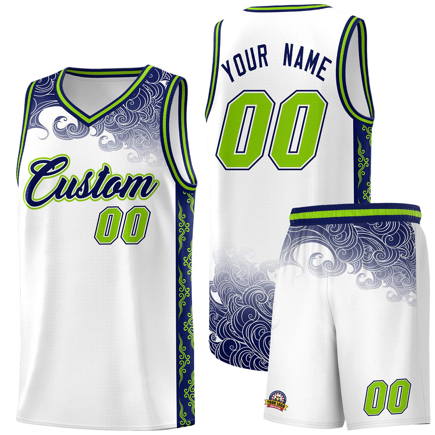 Custom White Personalized Cloud Pattern Sports Sets Uniform Basketball Jersey