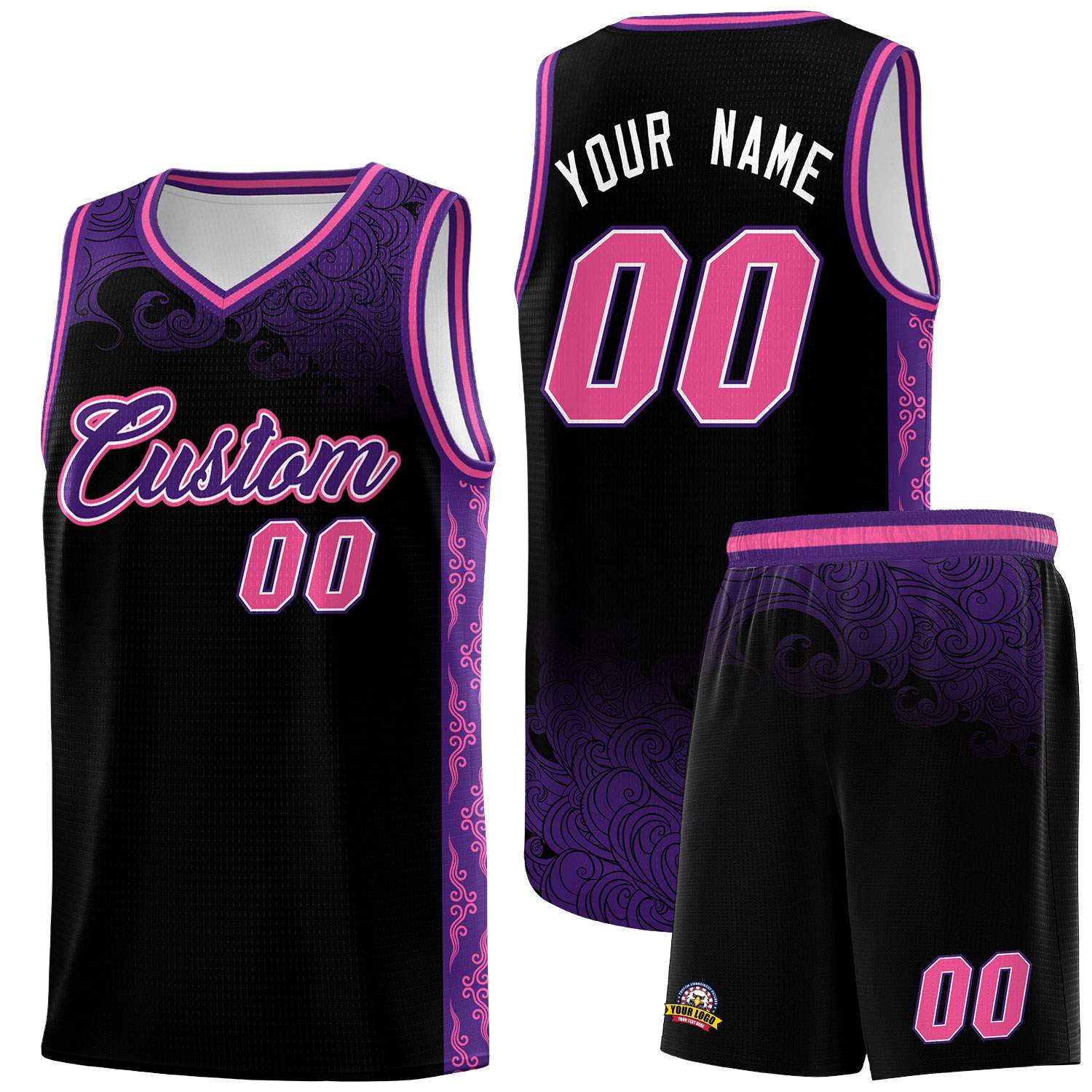 Custom Black Personalized Cloud Pattern Sports Sets Uniform Basketball Jersey