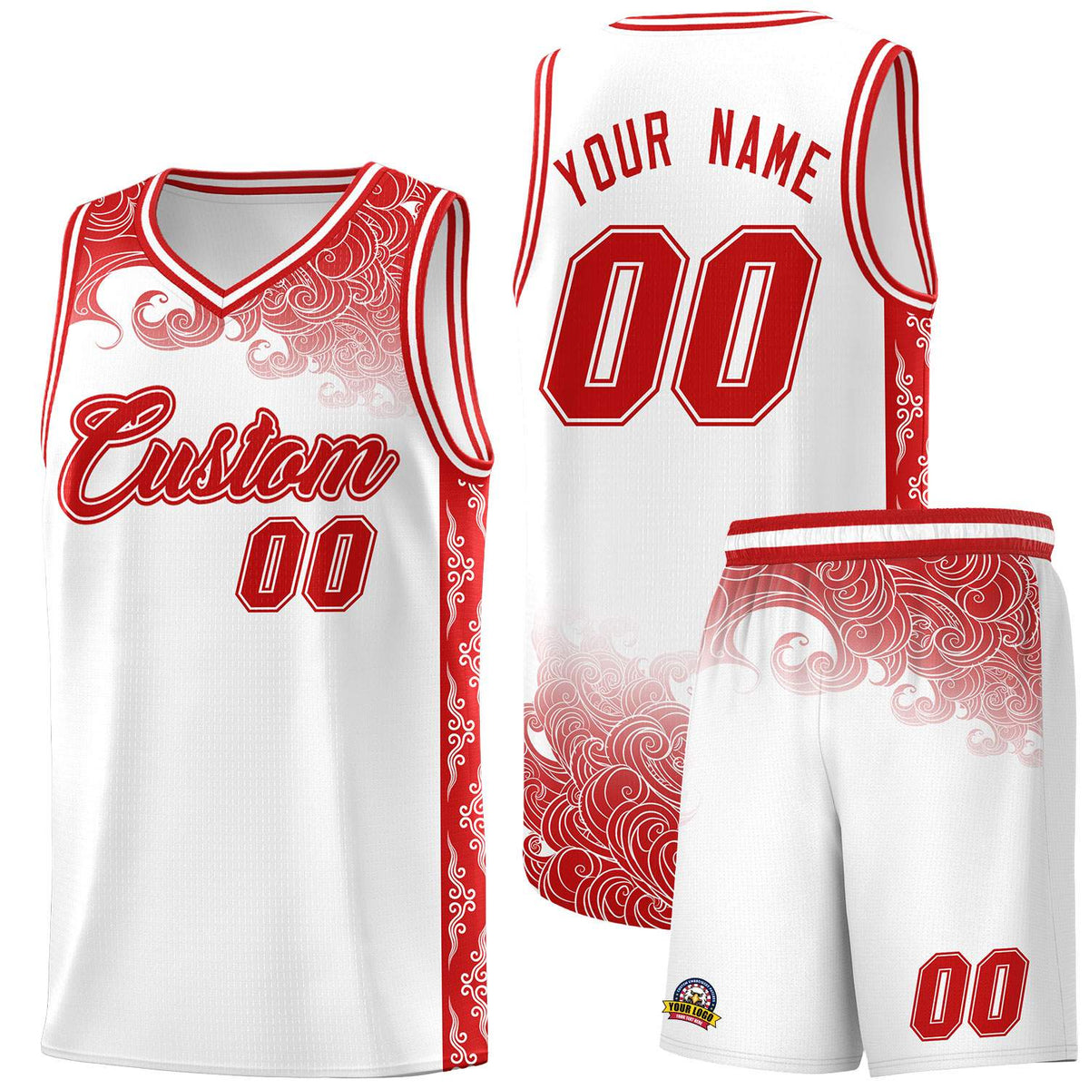 Custom White Personalized Cloud Pattern Sports Sets Uniform Basketball Jersey