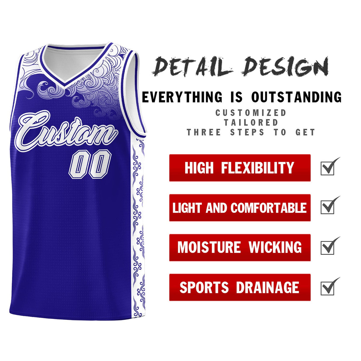 Custom Royal Personalized Cloud Pattern Sports Sets Uniform Basketball Jersey