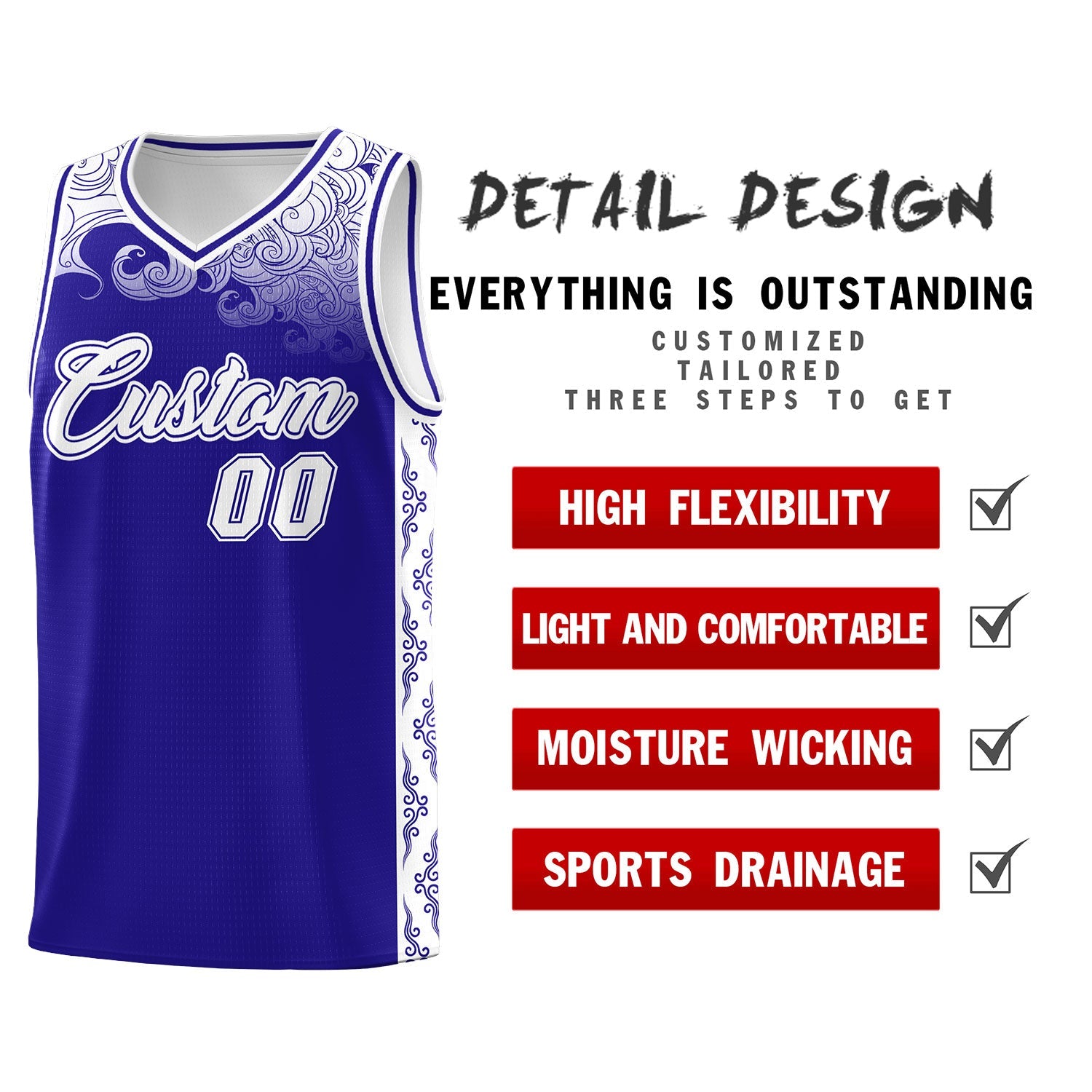 Custom Royal Personalized Cloud Pattern Sports Sets Uniform Basketball Jersey