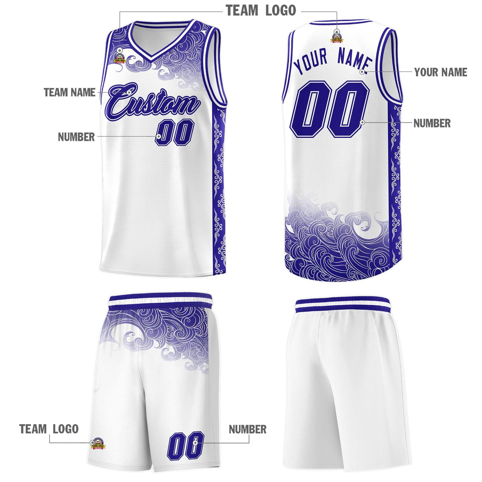 Custom White Personalized Cloud Pattern Sports Sets Uniform Basketball Jersey