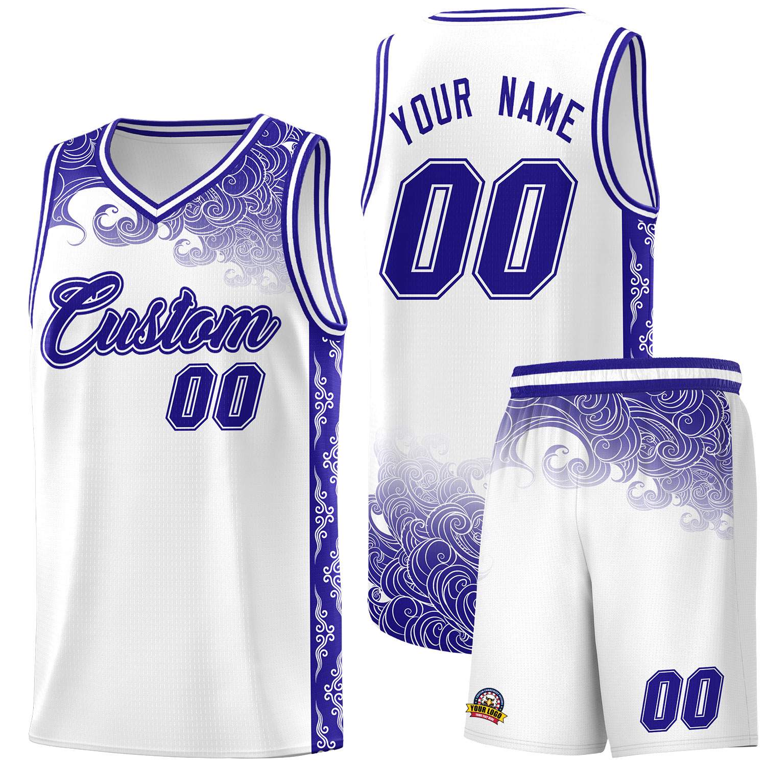 Custom White Personalized Cloud Pattern Sports Sets Uniform Basketball Jersey