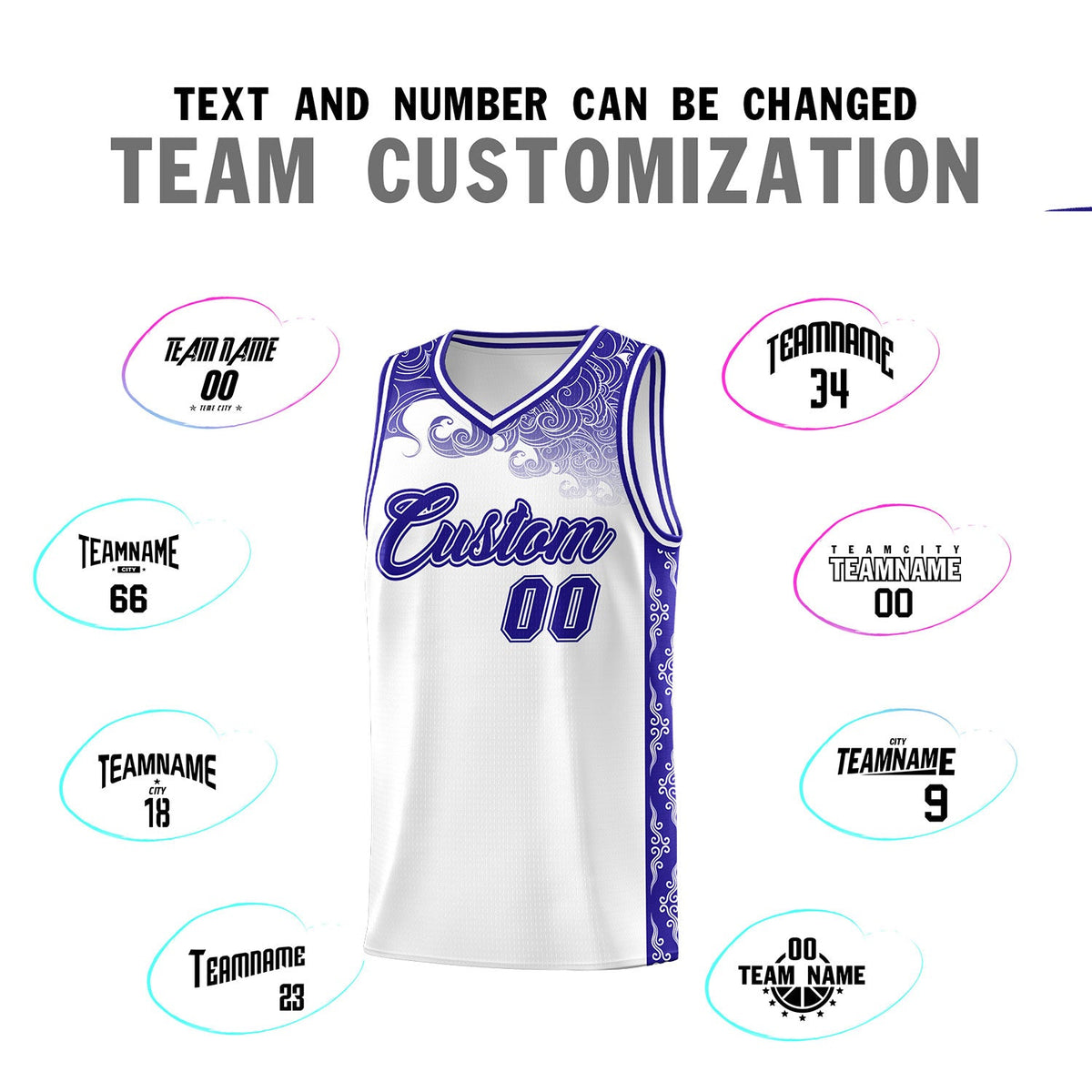 Custom White Personalized Cloud Pattern Sports Sets Uniform Basketball Jersey