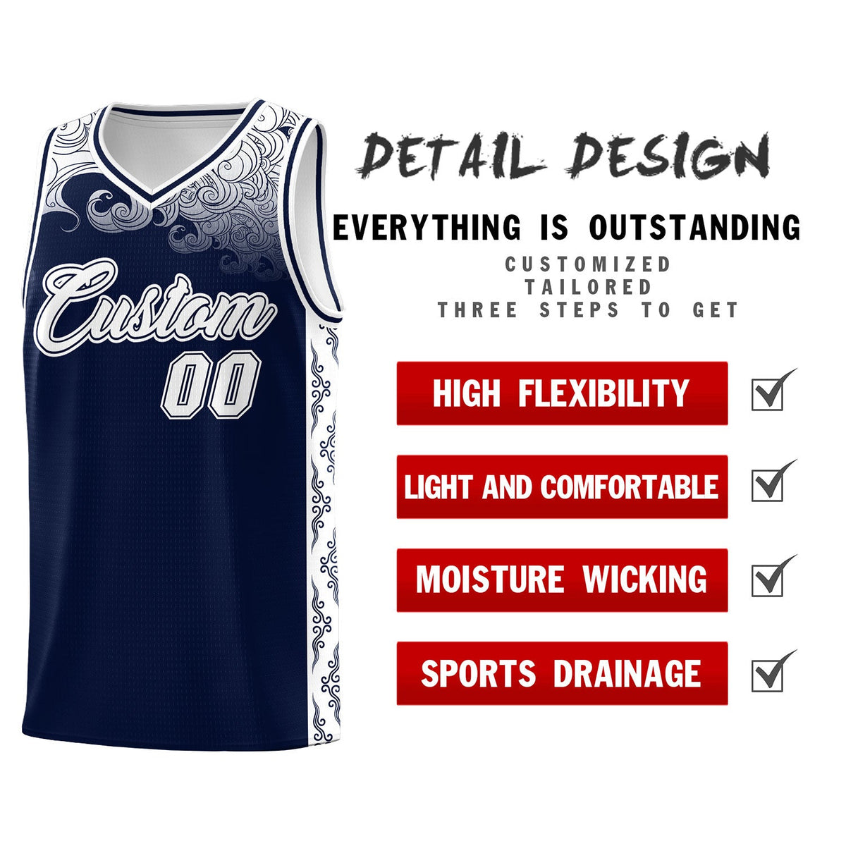 Custom Navy Personalized Cloud Pattern Sports Sets Uniform Basketball Jersey